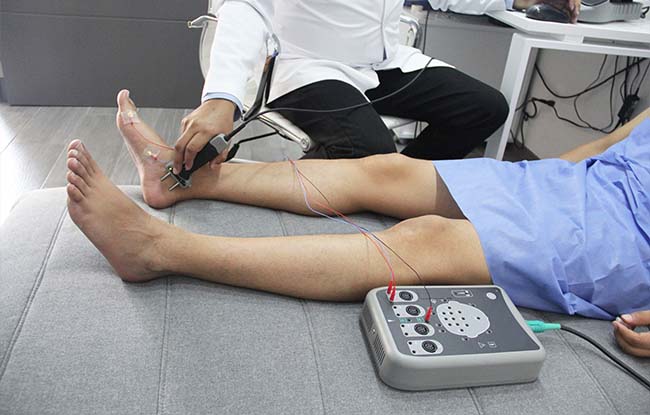Patient undergoing Electromyography and Nerve Conduction Studies at ReMeDy Medical Group